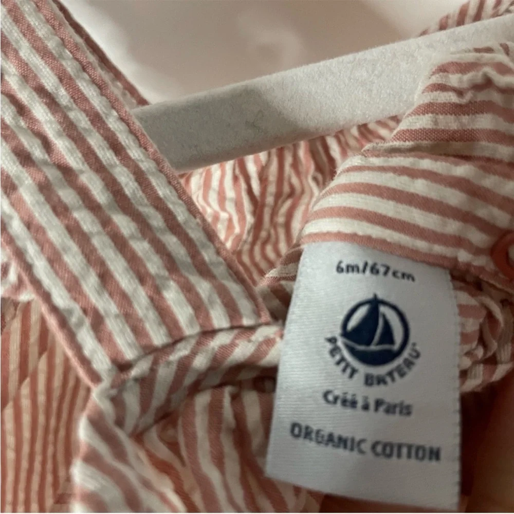 Petit Bateau Bubble Hem Seersucker Striped Romper Red White Size 6 months
